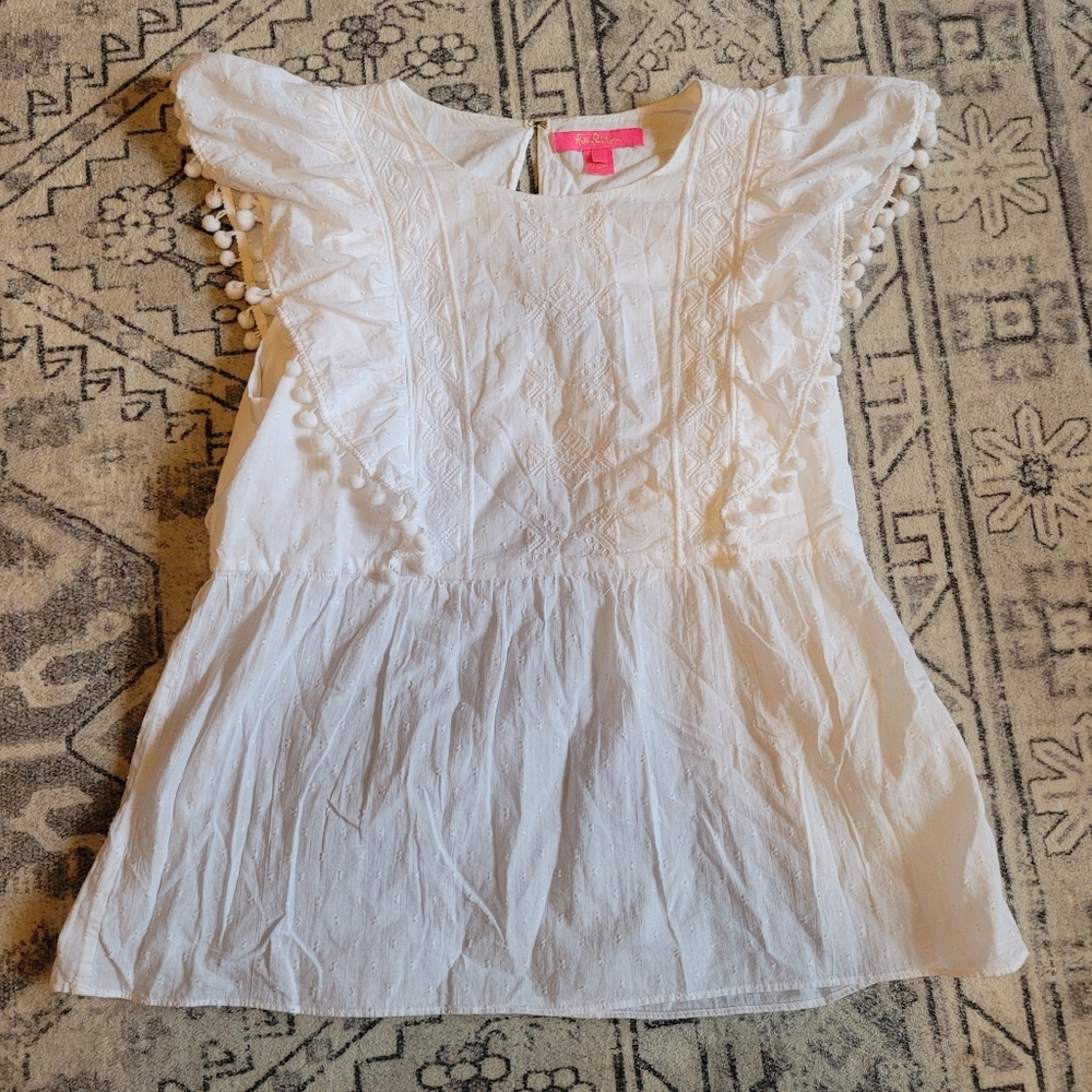 Lilly Pulitzer Women's Small, Raquelle Swiss Dot Dobby Chambray Top